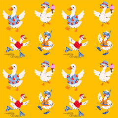 Kawaii Duck Vacation Activities Repeating Pattern © Inna