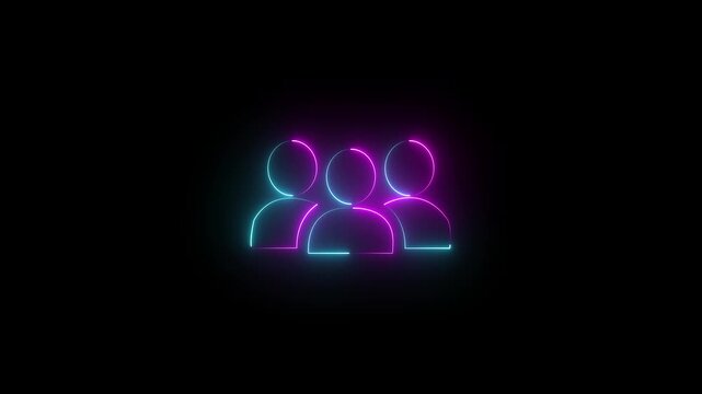3 man contact icon animation on black background. Blue and violet color animation icon.