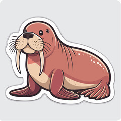 Obraz premium Cute Cartoon Walrus with Tusks