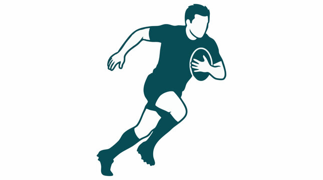 Rugby player running with ball, isolated graphic vector illustration