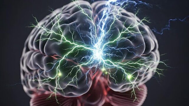 Human brain with electrical activity neurological impulse medical illustration concept