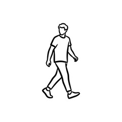 Fototapeta premium Casual man walking in urban setting, relaxed and confident, wearing t-shirt, jeans, and sneakers