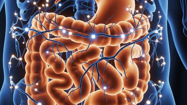 Human digestive system with nervous connections emphasizing healthcare innovation and patient well-being