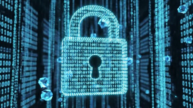 Digital padlock with binary code representing smart infrastructure and connectivity