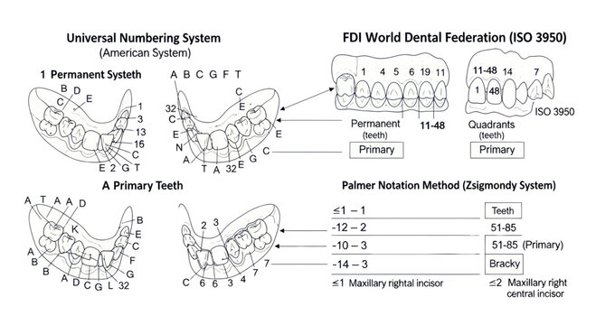 Dental anatomy numbering system chart.
