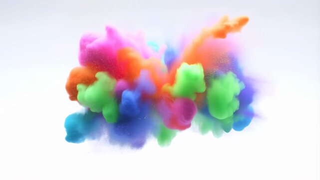 Colorful smoke explosion on a white background. Vibrant visual effects for creative projects, advertising, and artistic expression