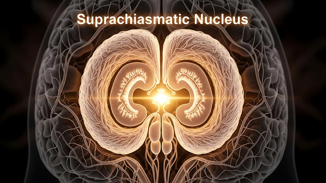 Anatomical visualization of the Suprachiasmatic Nucleus, a key brain structure involved in circadian rhythm regulation and sleep-wake cycles