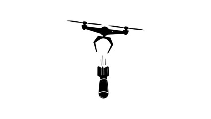 Obraz premium Drone dropping a bomb, black isolated vector silhouette