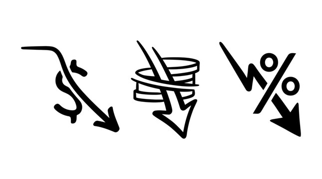 Economic Downturn Symbols Depicting Financial Crisis and Losses.