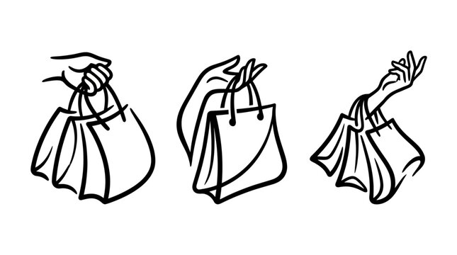 Elegant Hand Drawn Shopping Bags Representing Retail Therapy.