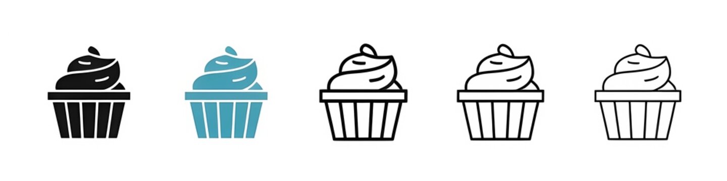 Cupcake icon set. wedding or birthday party muffin icon. dessert cupcake sign suitable for UI designs. Thin line customizable illustration. Symbol. Vector isolated outline drawing. Editable stroke 