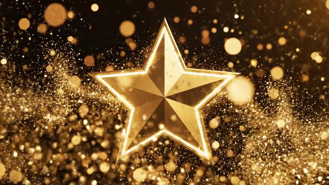 Golden star with sparkles on dark background ideal for sleek commercial backgrounds and title sequences