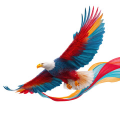 Obraz premium Eagle with ribbon tribute design flying colorful wings patriotic symbol freedom and strength in dynamic motion