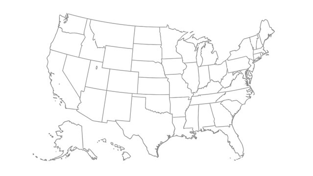 USA Map Outline: A minimalist outline of the United States, perfect for educational content, geographic illustrations, and thematic designs.