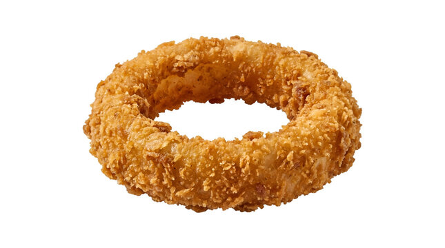 Crispy golden fried onion ring isolated on black background with crunchy texture and appetizing appearance