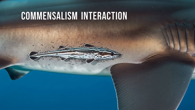 Commensalism Interaction A Remora Fish Attached to a Shark Demonstrates a Symbiotic Relationship in the Ocean's Ecosystem