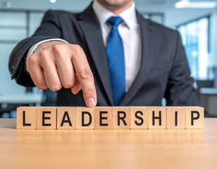 Obraz premium Leadership - Geschäftsmann zeigt auf den Text 