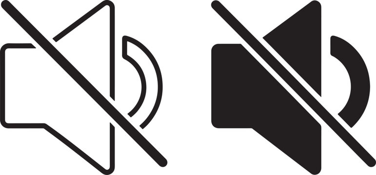 Mute Sound Icons Set: Outline and Solid Speaker Symbols