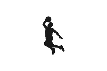 High angle basketball player jumping for a slam dunk silhouette © Bayu