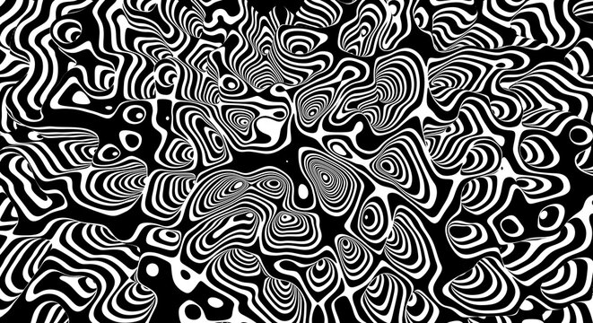 Trippy organic shape Waves Ripple Pattern black and white retro wave pattern reminding optical illusions