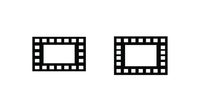 Two film frame silhouettes with sprocket holes black on white background silhouette