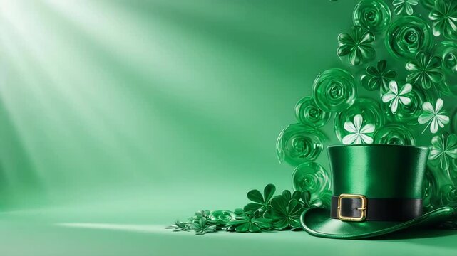 St. Patrick&rsquo;s Day background with emerald four-leaf clovers 