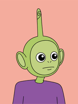 A Minimalist Vector Art Portrait of a Quirky Green Alien Character Inspired by Teletubbies