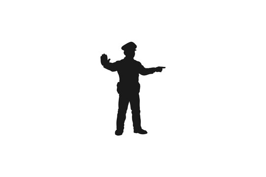 Traffic Police Officer Silhouette Directing Road Movement
