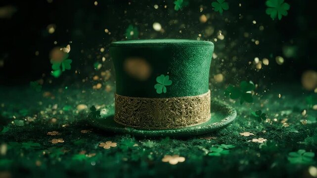 St. Patrick&rsquo;s Day background with emerald four-leaf clovers 