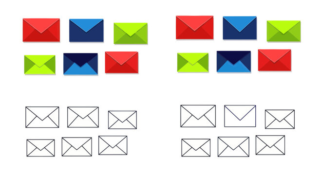 Colorful Envelopes and Line Art Envelopes Set - Communication Icons