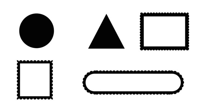 Set of Geometric Shapes and Decorative Frames in Black Silhouette