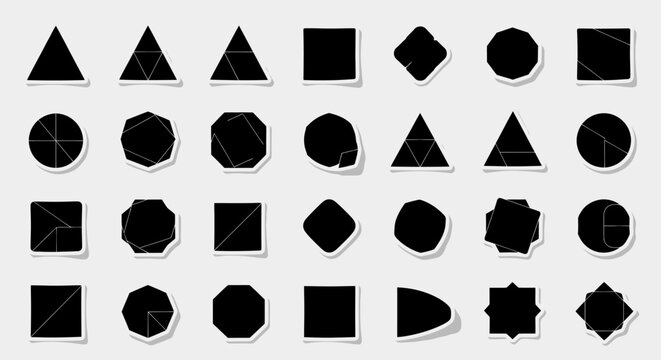 Set of Geometric Shapes and Abstract Icons in Black and White