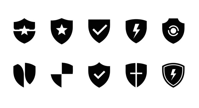 Set of minimalist shield icons for security and protection concepts