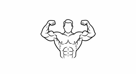 Obraz premium Minimalist line art of a muscular male physique flexing