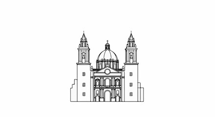 Obraz premium Ornate neoclassical dome cathedral with two tall bell towers and facade