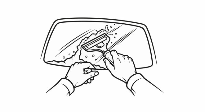 Person cleaning a car window with a squeegee and foam