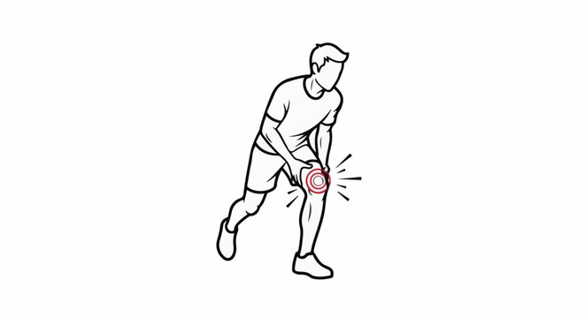 Person bending over, holding knee showing pain, with radiating lines
