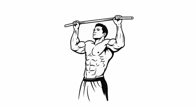 Muscular man performing pull-up exercise
