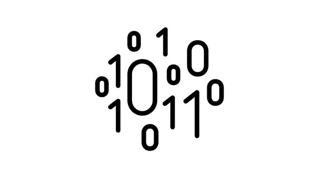 Simple vector icon of binary code 0 and 1 floating, minimalist, white background