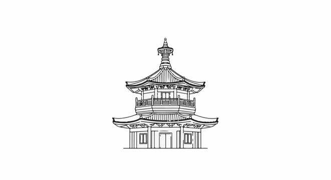 Ornate tiered structure with intricate rooflines and ornamental spire