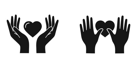 Fototapeta premium Healthcare hands holding heart icon silhouette vector illustration