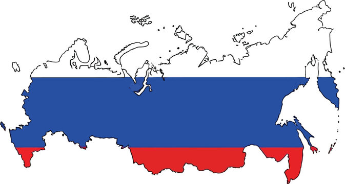 Outline map of russia filled with russian flag colors soviet union soviet era