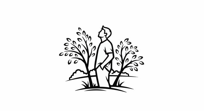 Man standing outdoors looking up at the sky surrounded by trees