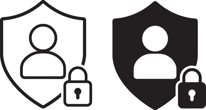 User Privacy and Account Security Shield Icons with Padlock Set