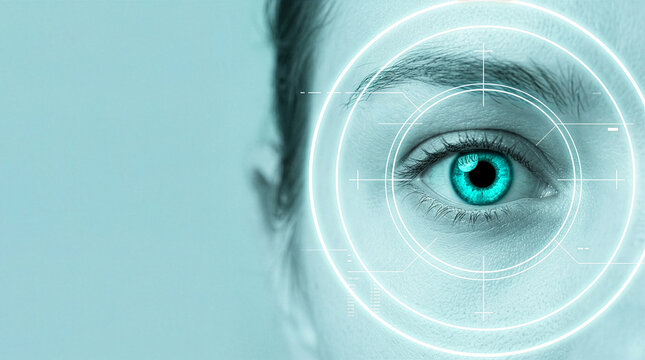 Biometric iris scan concept showing human eye with glowing circular graphics