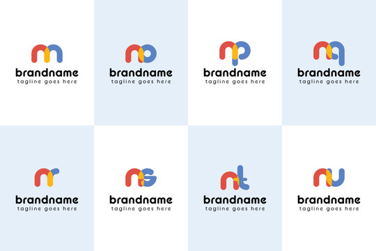 Letters nn no np nq nr ns nt nu Playful Logo, represent a fun, energetic, and joy