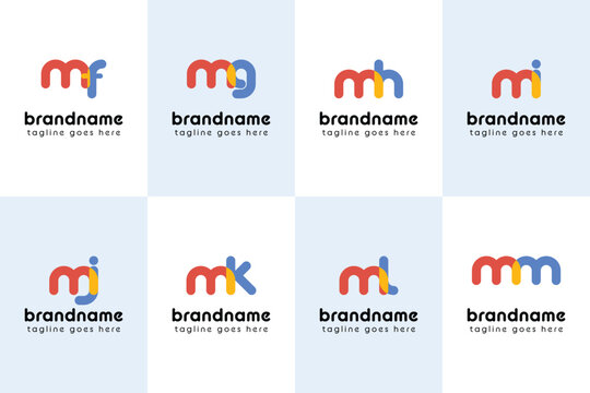 Letters mf mg mh mi mj mk mm ml Playful Logo, represent a fun, energetic, and joy