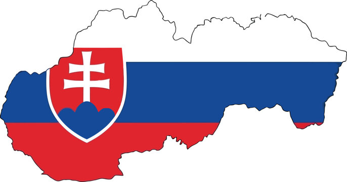 Slovakia map outline filled with national flag colors and coat of arms, slovakia