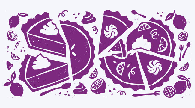 Purple Silhouette Pie and Lemon Dessert Doodles Collection