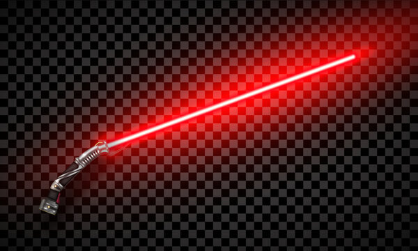 New realistic design red neon sword isolated on dark transparent background. Vector illustration